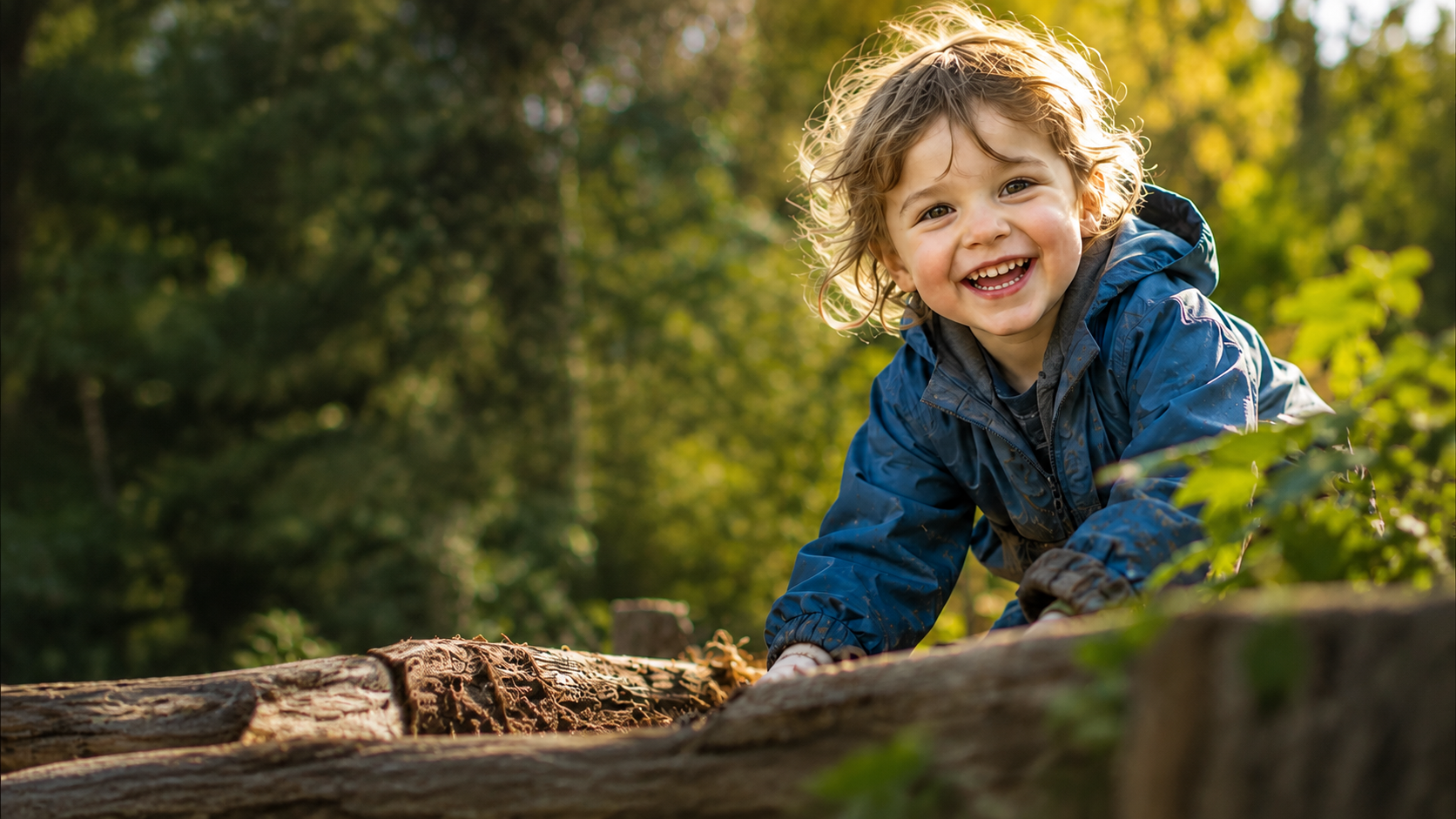 Child exploring outdoors in a woodland setting